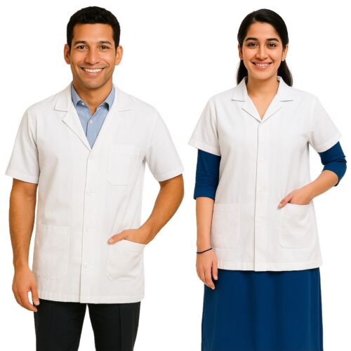 Unisex Half Sleeves LAB COAT - White